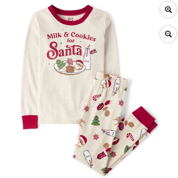 The Children’s Place Unisex Milk & Cookies For Santa 2 PC Pajama Set Size 12 NWT - Picture 1 of 6